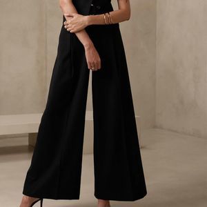 BANANA REPUBLIC LouLou Wide-Leg Flannel Pant, Black, Size 8 Petite